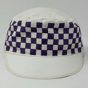 Vintage 80s Purple Checkered Painters Hat Baseball Cap Skater Surfer White